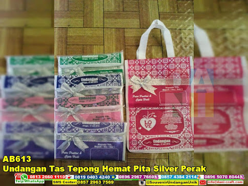 jual Undangan Tas Tepong Hemat Pita Silver Perak