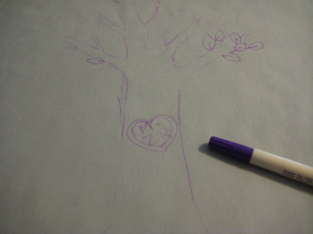 sketch of tree on fabric