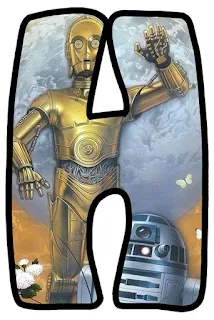 Letras con R2D2 y C3PO de la Guerra de las Galaxias. Star Wars R2D2 and C3PO Letters.