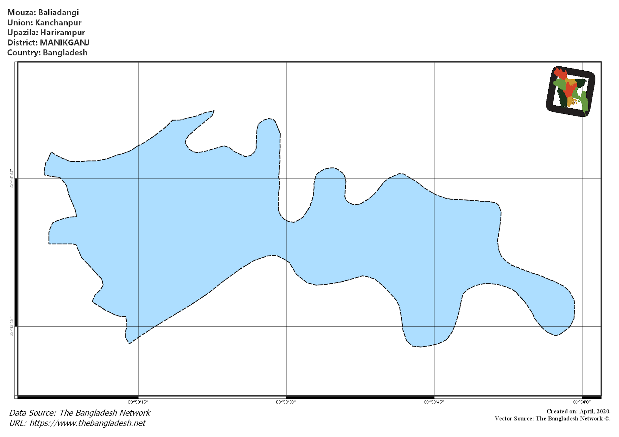 Map of Baliadangi Mouza of Harirampur Upazila, MANIKGANJ, Bangladesh.
