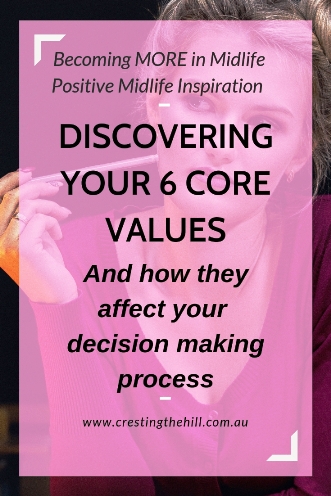 Explaining why you need to know your 6 Core Values and how they apply to your decision making process. #midlife #values