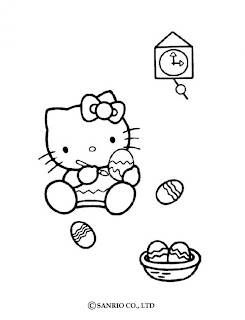 Hello Kitty Happy Easter coloring page for kids