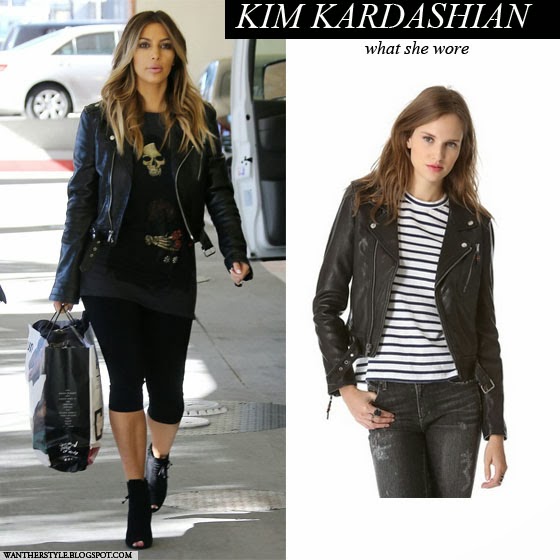 WHAT SHE WORE: Kim Kardashian in black leather biker jacket in Los ...