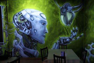 Mural UV Malowanie Graffiti UV, mural świecący w ciemności, malowidło w lokalu LLU Burger King w Łukowie