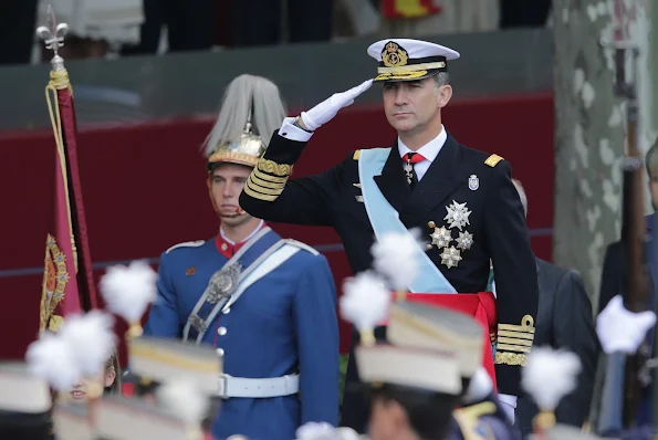 Queen Letizia of Spain, Princess Sofia of Spain and Princess Leonor of Spain attends the Spanish National Day 