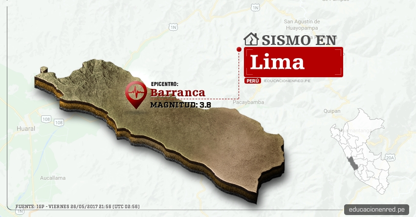 Temblor en Lima de 3.8 Grados (Hoy Viernes 26 Mayo 2017) Sismo EPICENTRO Barranca - Huarmey - Casma - Recuay - IGP - www.igp.gob.pe