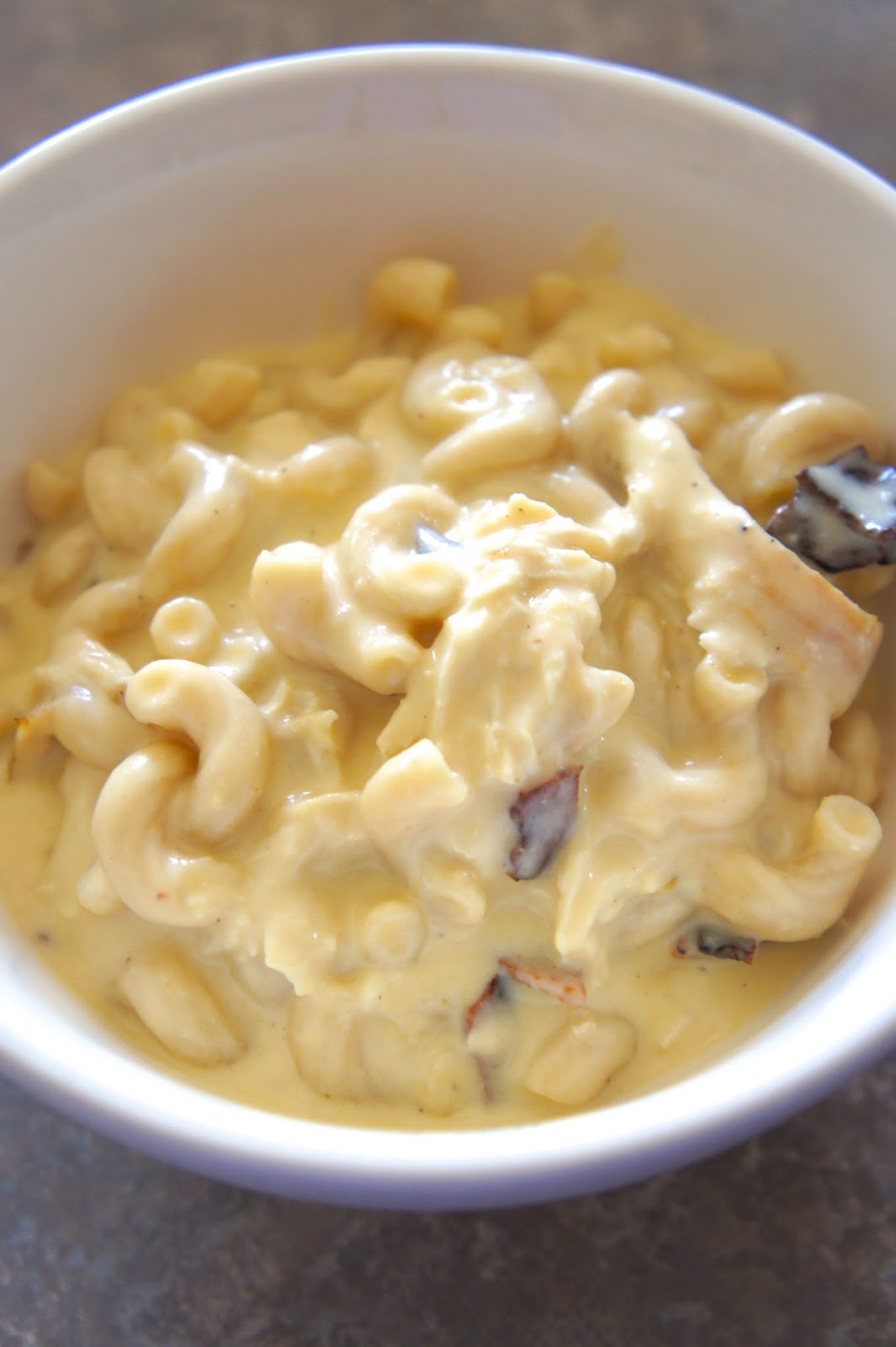 Savory Sweet and Satisfying Mac and Cheese Soup with Chicken and Bacon