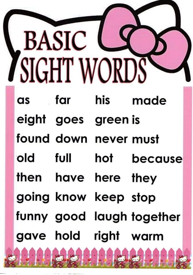 Teacher Fun Files: Basic Sight Words Chart