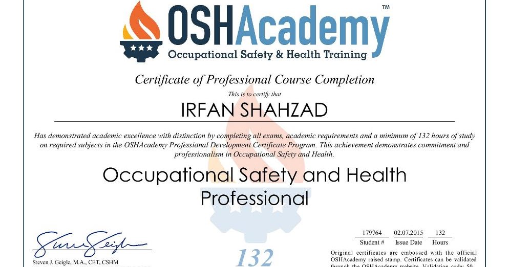 Occupational Health And Safety Certificate
