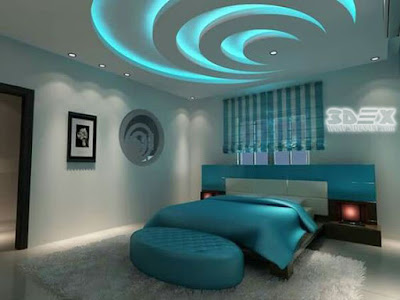 modern gypsum board false ceiling design for bedrooms with colored ceiling LED lights