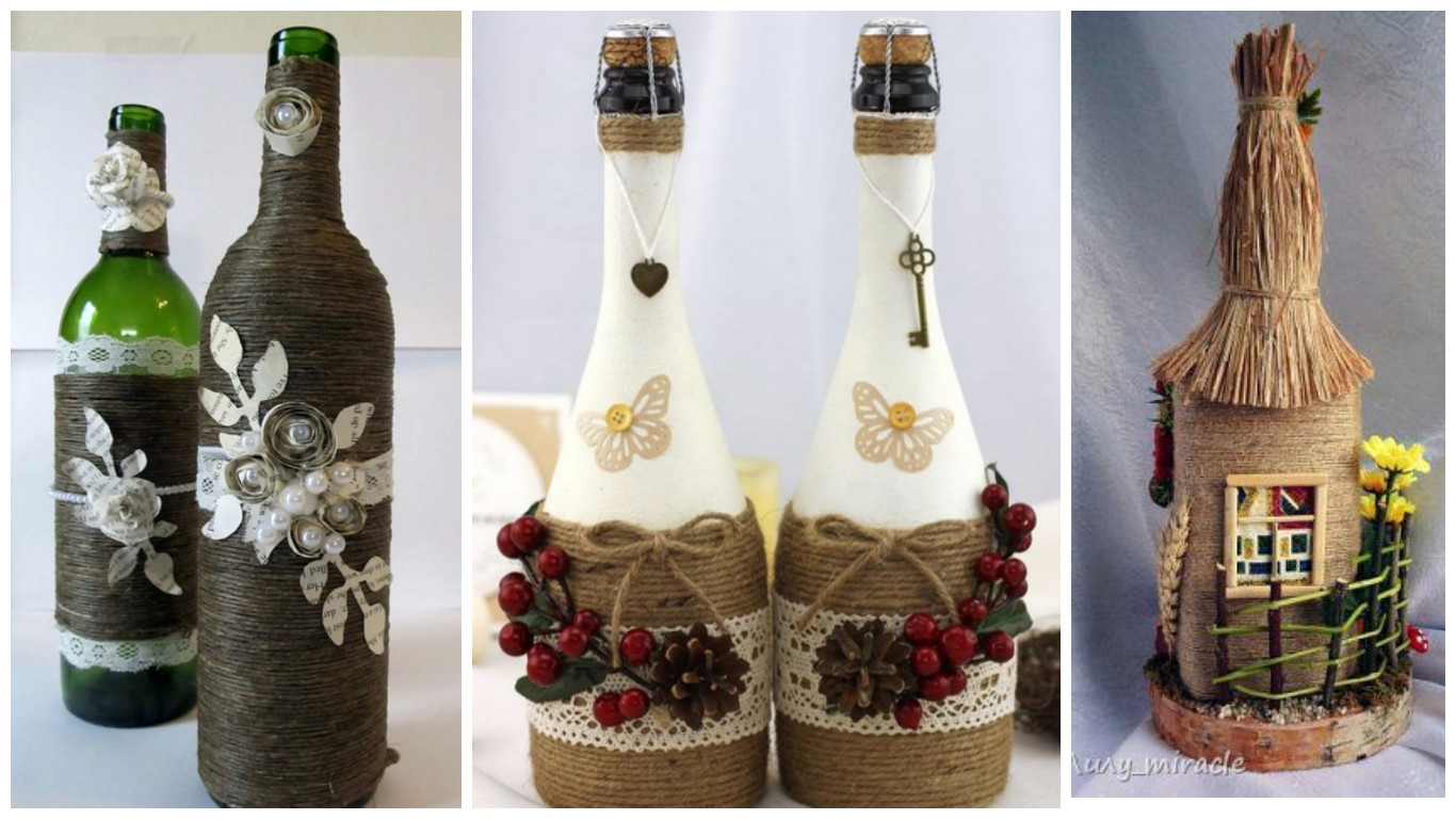 13 Ideas hermosas para decorar botellas con cordón de henequén ~ lodijoella