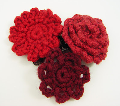 crochet, flowers, clips, hair, baby, girls, barrette, red, maroon