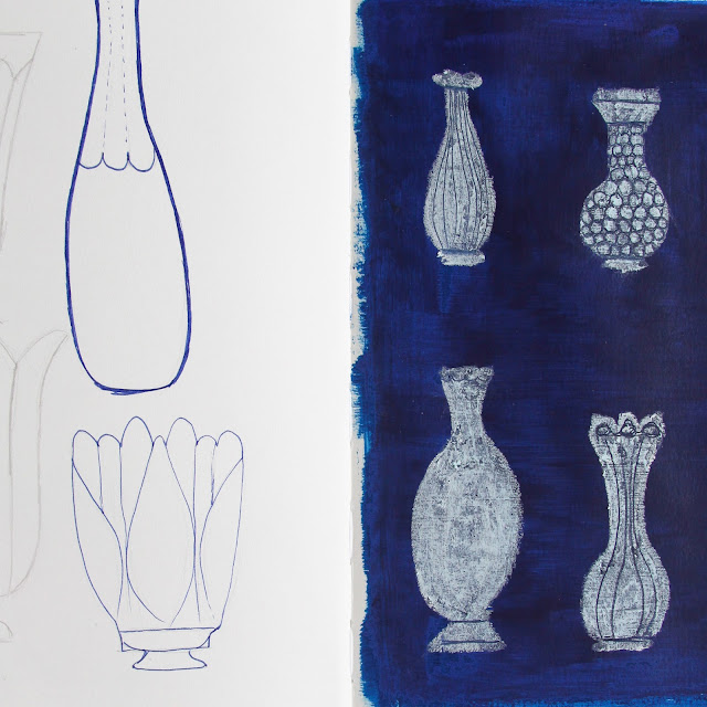 sketchbook, 2x2 sketchbook, collaboration, vases, milk glass, sketches, drawing