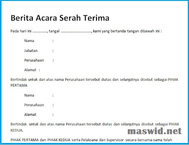 Contoh Berita Acara Serah Terima Pekerjaan Terahir Proyek
