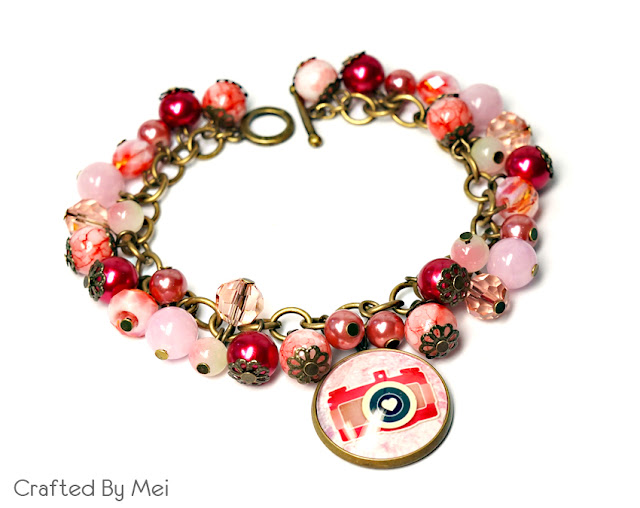  pink, peach camera bracelet