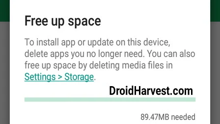 Free up Space to download on Play Store