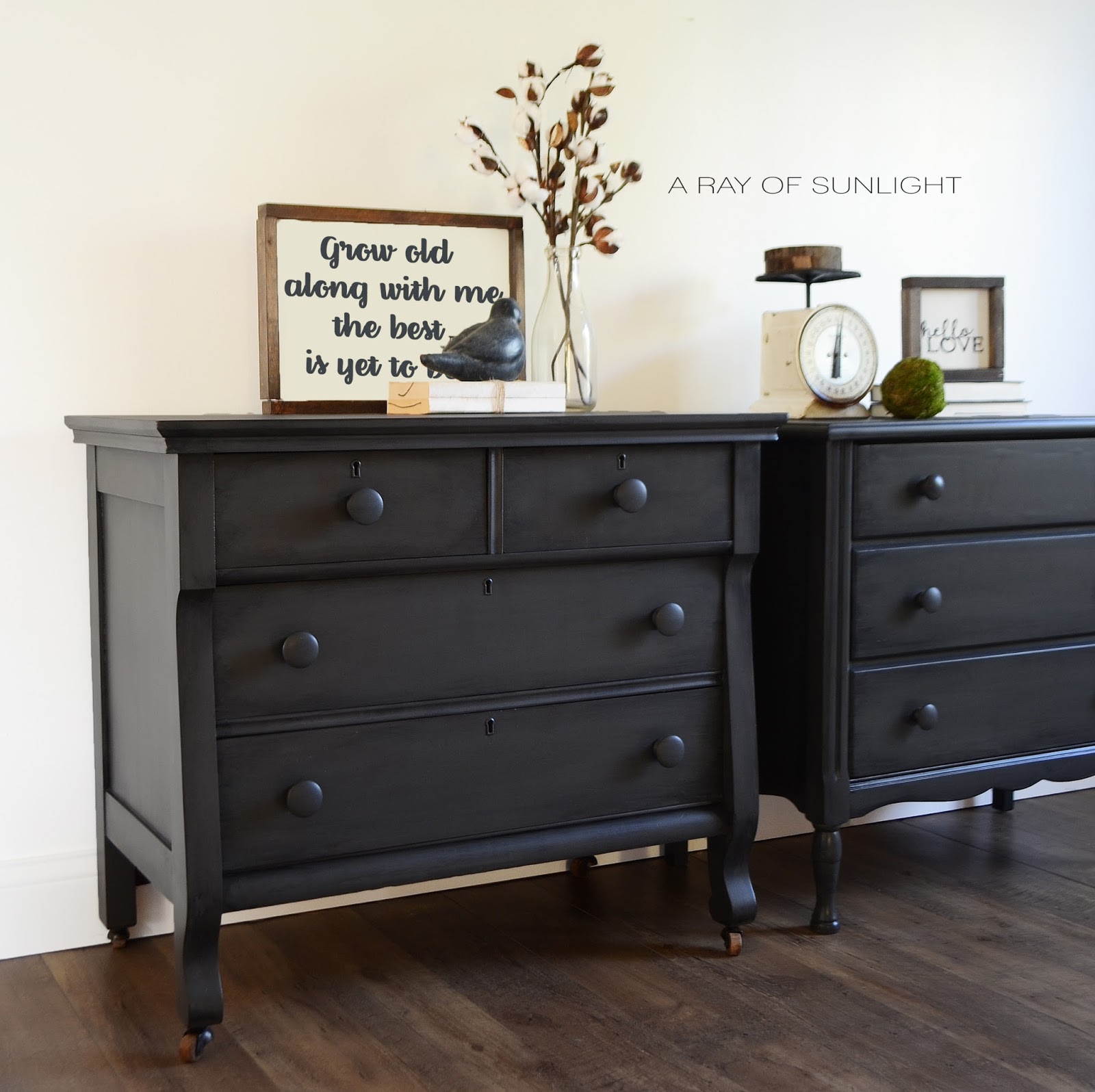 His And Hers Mismatched Nightstands In Deep Grey