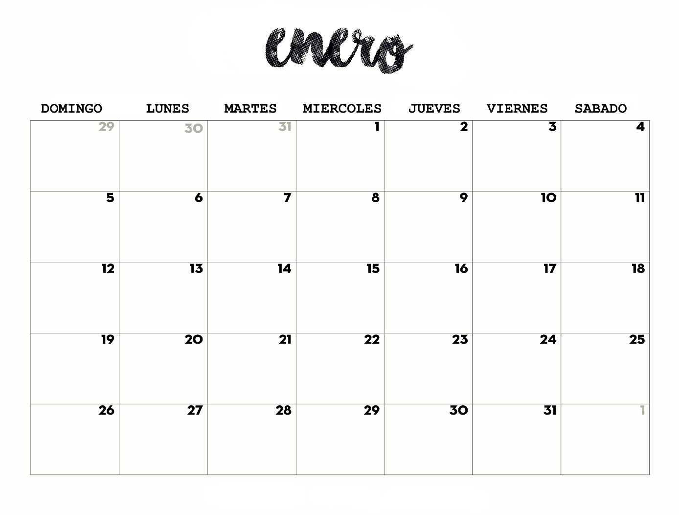 Calendario 2020 blanco y negro | annie's place⠀