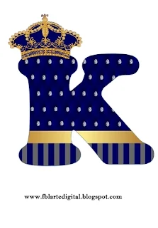 Abecedario con Corona Dorada en Azul. Alphabet with Golden Crown in Blue.