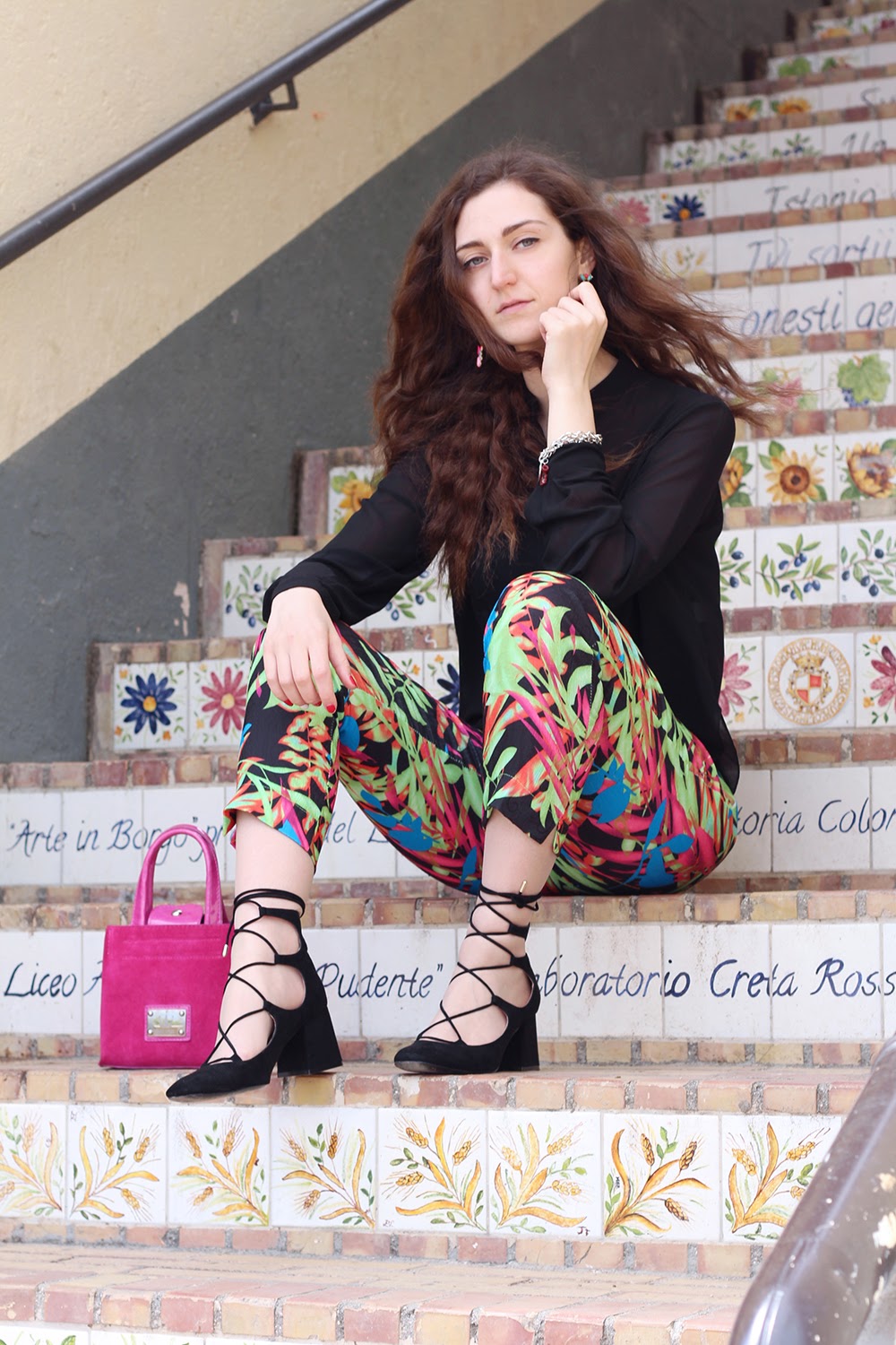 fashion style blogger italian girl italy vogue glamour pescara vasto goa goa pant colors zara heels sandals shoes scarpe 