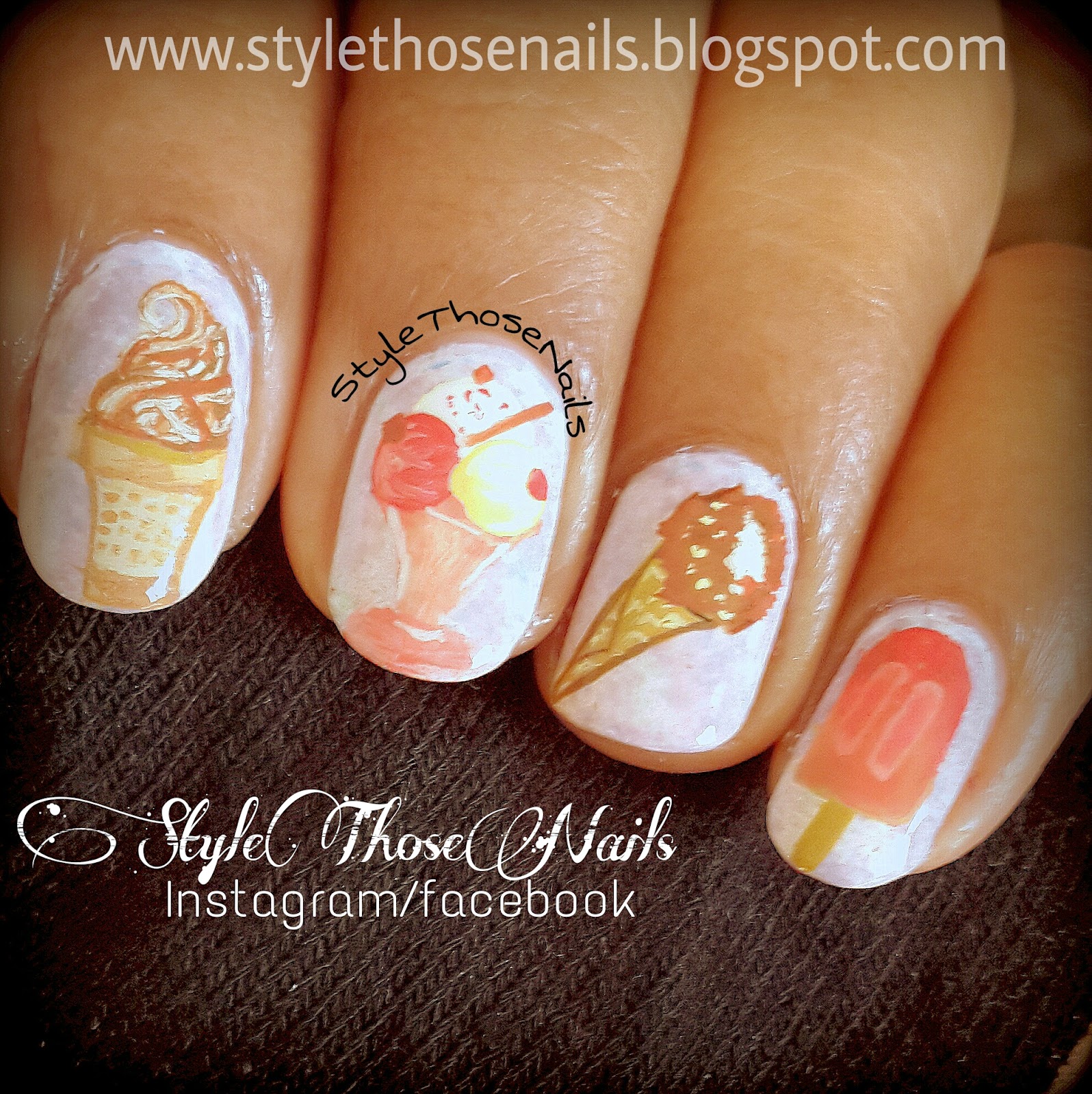 Style Those Nails Freehand Ice Cream and Coconut Drink Nails Chill Me