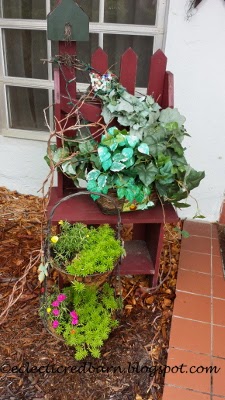 Eclectic Red Barn: Two-tiered planter with picket bench