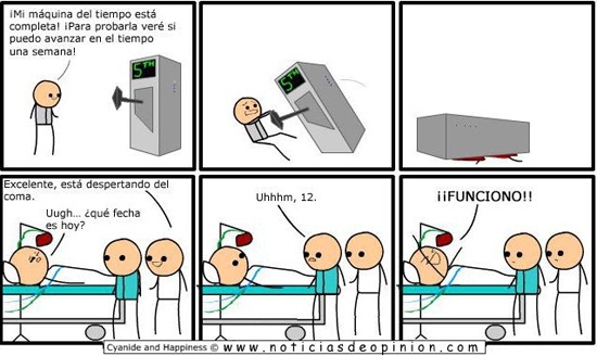 Viñeta de humor: la máquina del tiempo... ¡funciona!