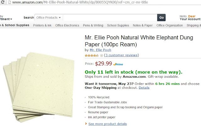 Mr. Ellie Pooh Natural White Elephant Dung Paper (100pc Ream) by Dear Miss Mermaid