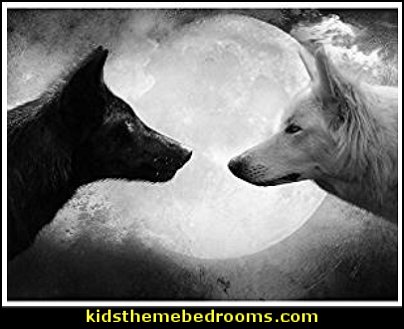 Black Wolf and White Wolf - Wildlife Animal Art Print Poster