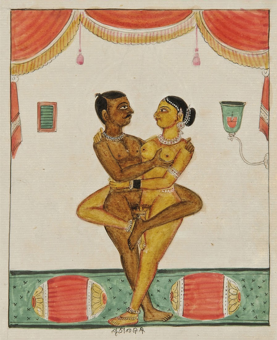A couple in an Amorous Embrace, Under a Curtain - India c1875