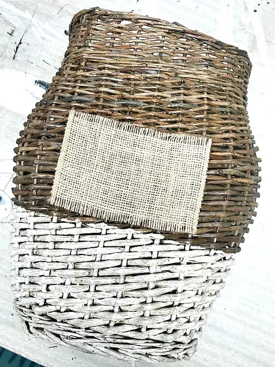 burlap tag attached to basket