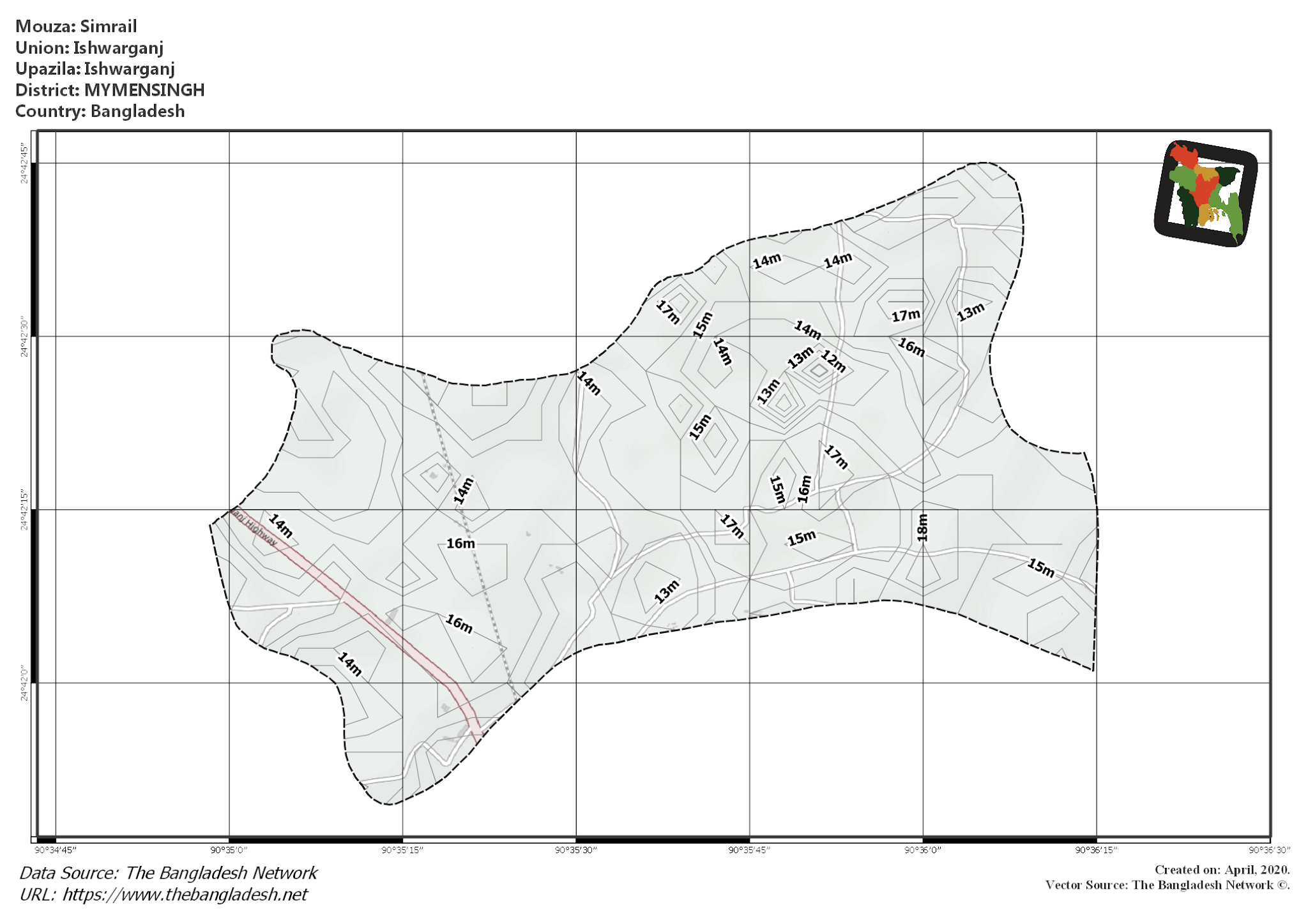 Map of Simrail Mouza of Ishwarganj Upazila, MYMENSINGH, Bangladesh.