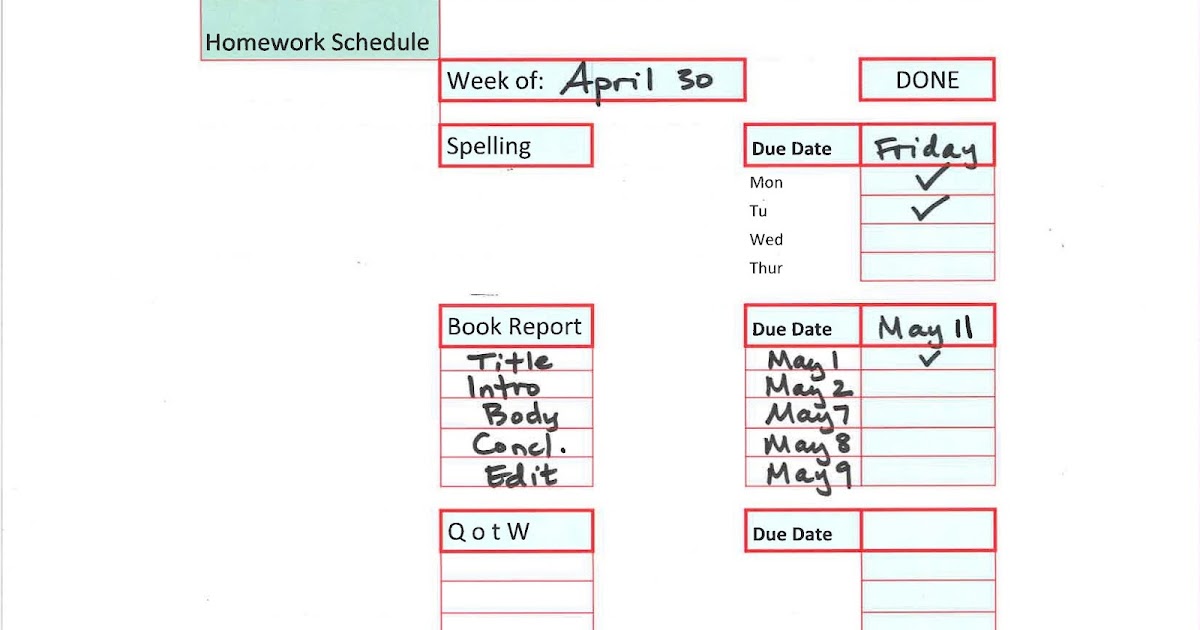 Weekly homework planner template free picture