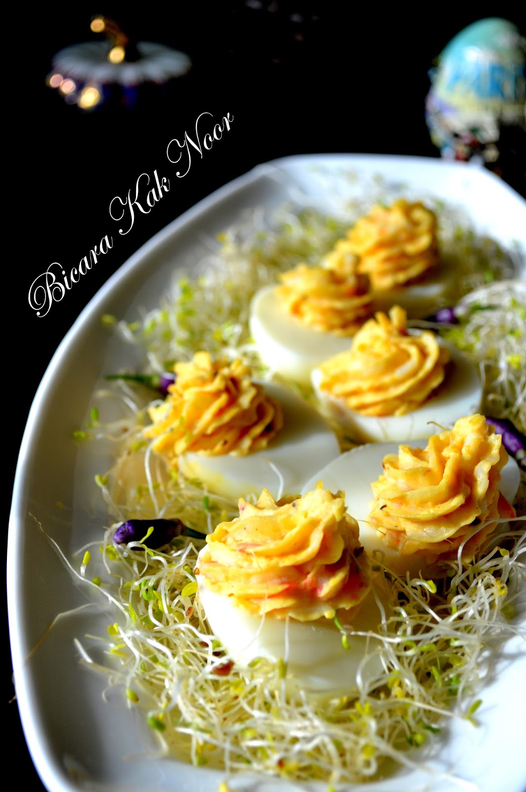 Deviled Egg With Alfalfa Sprout Nest Dapur Kak Noor
