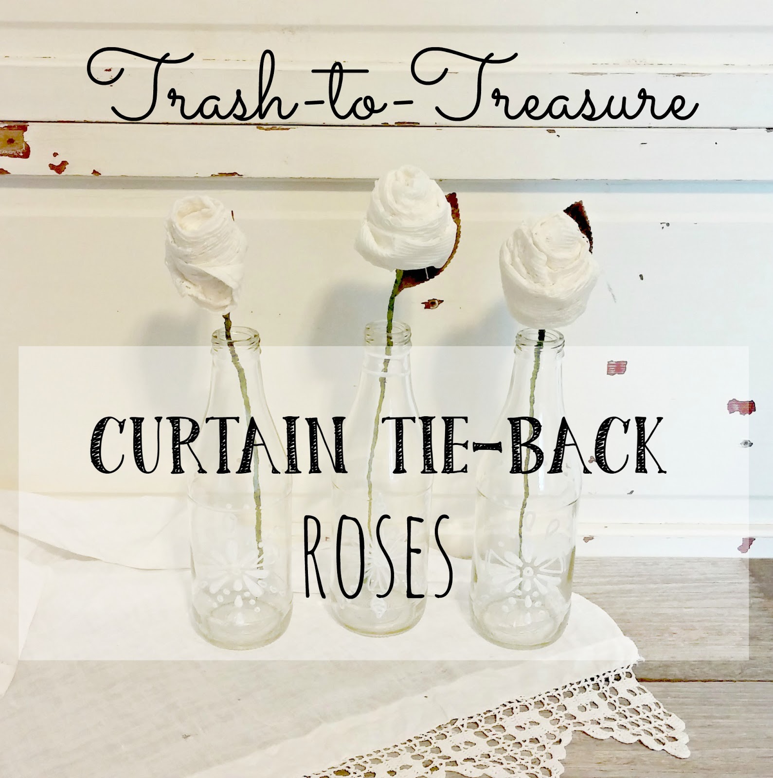TrashtoTreasure Lace Curtain TieBack Roses Little Vintage Cottage
