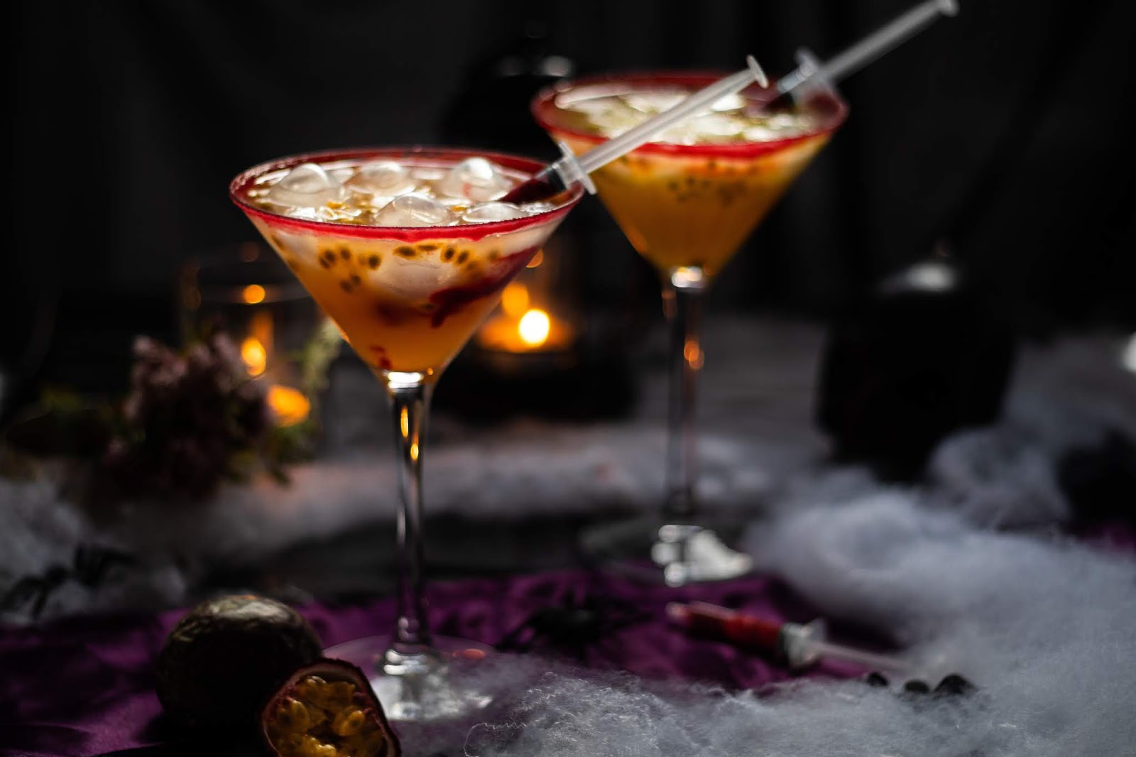 Cocktail sanglant aux fruits de la passion et à la framboise parfait pour Halloween
