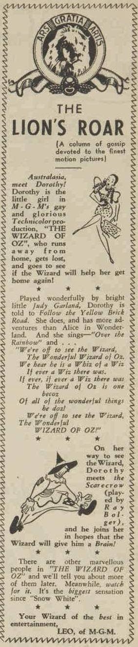 Original 1939 article about the Wizard of OZ