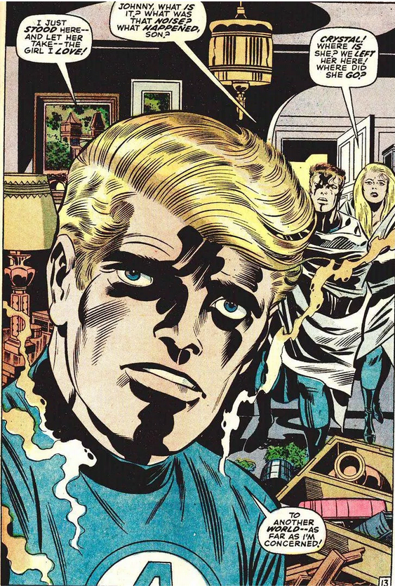 Fantastic Four 132 (Pt 2) Johnny Loses Crystal and Cries in His CheerieOats Panelocity