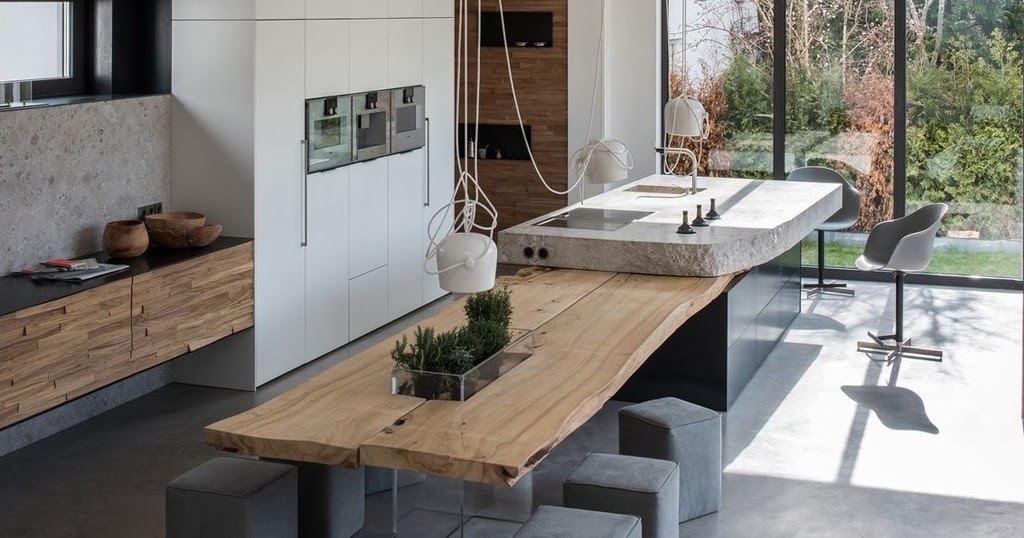 Piedra y madera en estado puro: componentes de una cocina de diseño