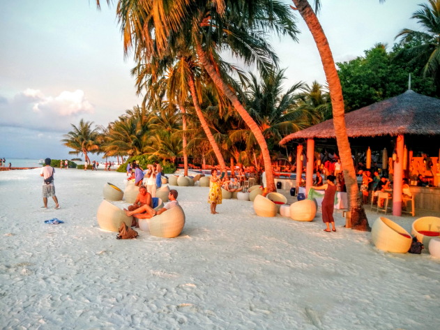Super fun atmosphere at the sunset bar, Club Med Kani, Maldives