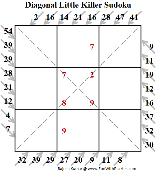 Diagonal Little Killer Sudoku Puzzle (Fun With Sudoku #128)