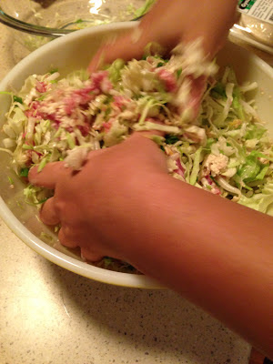 Mixing the filling by hand