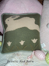 Eclectic Red Barn: Green bunny pillow and fabric covered eggs
