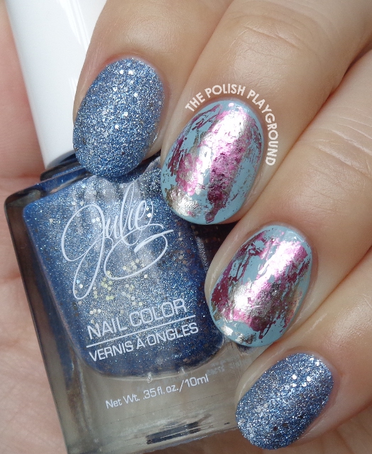 Blue Texture with Pink and Silver Nail Foil Nail Art