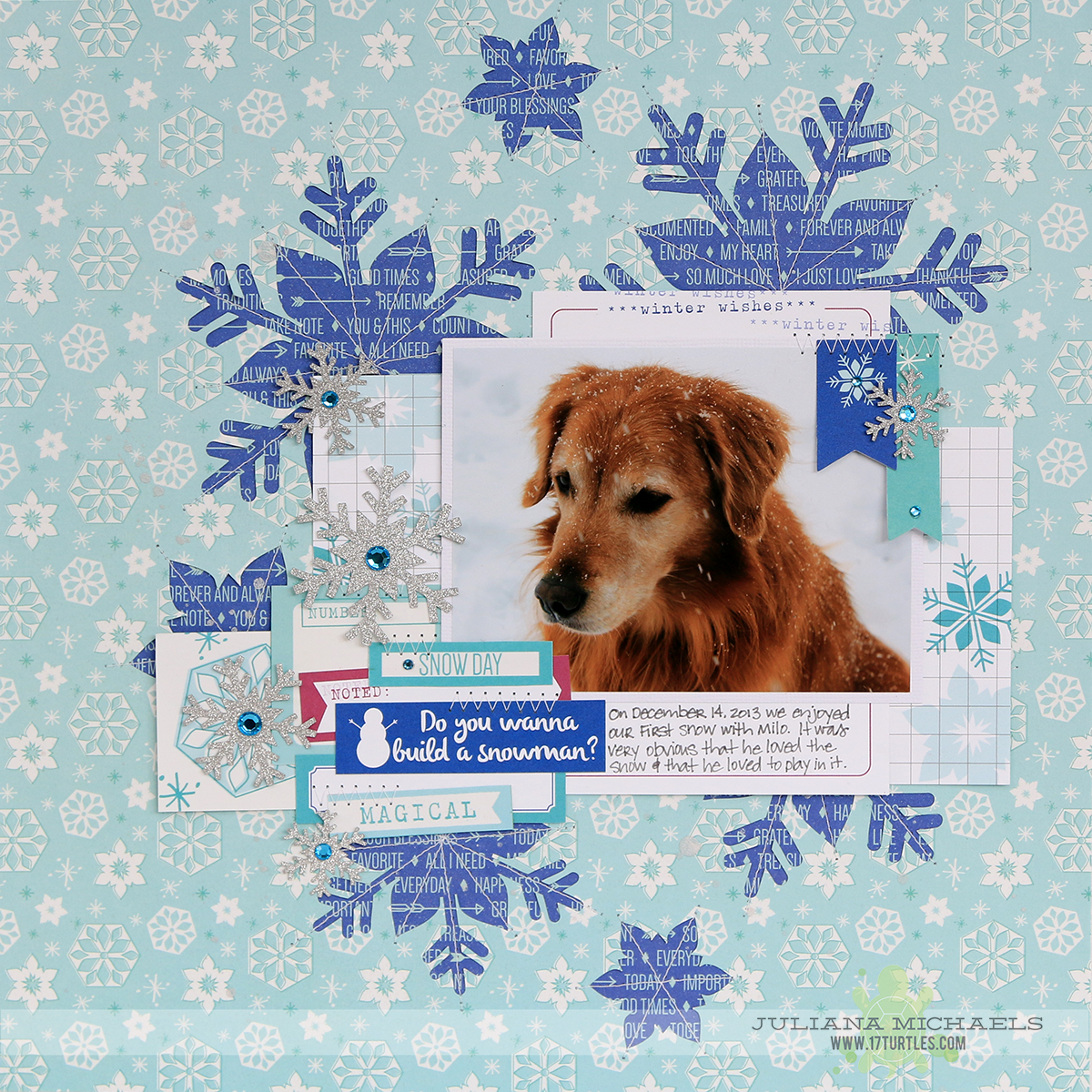 Snow Dog Scrapbook Page by Juliana Michaels featuring digital cut file by Elle's Studio