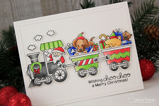 Merry Christmas Card by Juliana Michaels featuring All Aboard For Christmas Stamp Set by Newton's Nook Designs