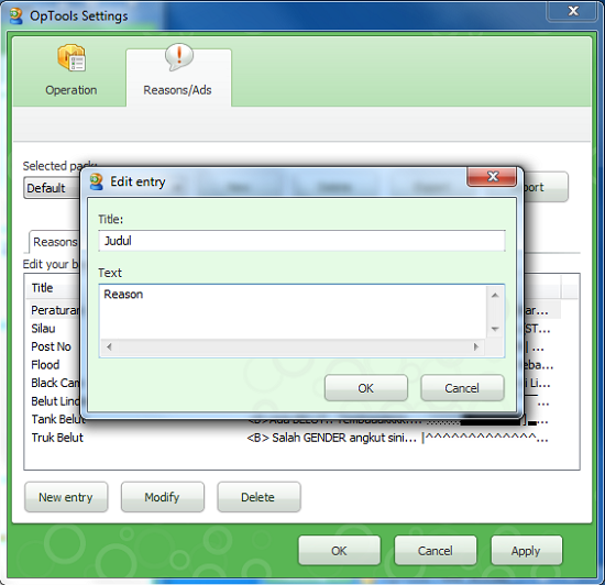 Setting OpTool Camfrog New Entry