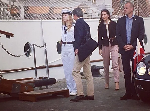 Crown Prince Frederik, Crown Princess Mary, Crown Princess Victoria Prince Daniel and Prince Carl Philip on the Dannebrog Royal Yacht in Stockholm