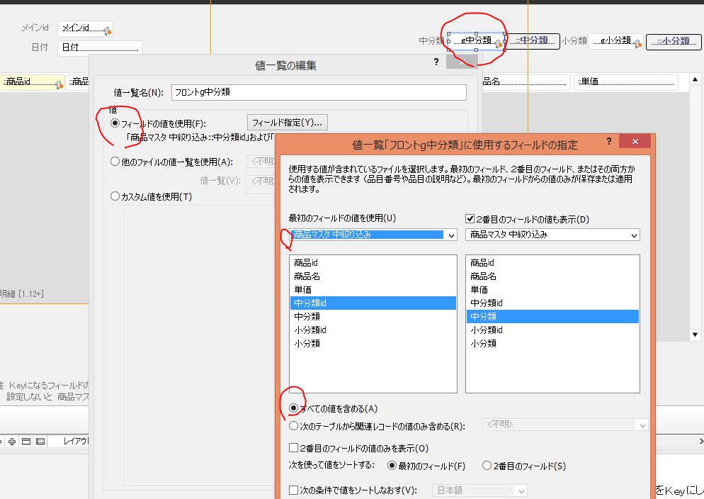 FileMakerでいろいろ作ってみる FileMakerで分類 絞り込み（中分類、小分類）
