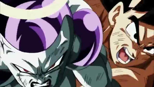 Goku throws Frieza at Jiren Goku throws Frieza at Jiren